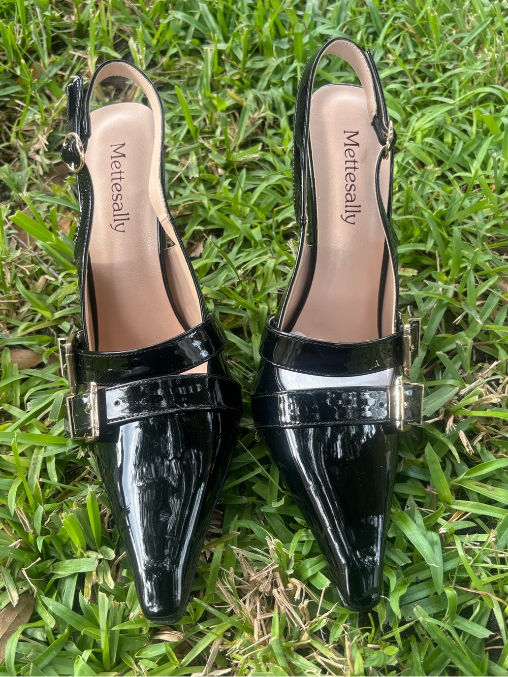 Black Patent Slingback Pointed-Toe Flats Size 7.5